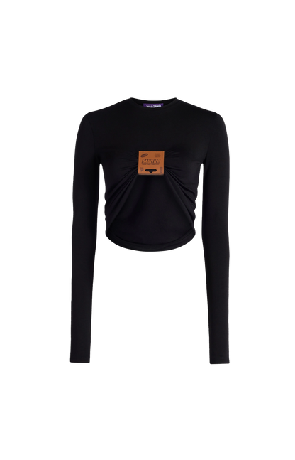 Jean Paul Gaultier Label Long Sleeve Top in Black — front view