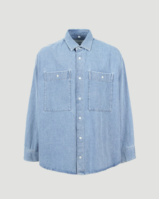 Collar shirt in medium blue