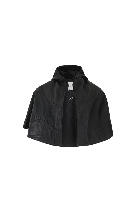 Julie Kegels Leather Cape in Black — front view