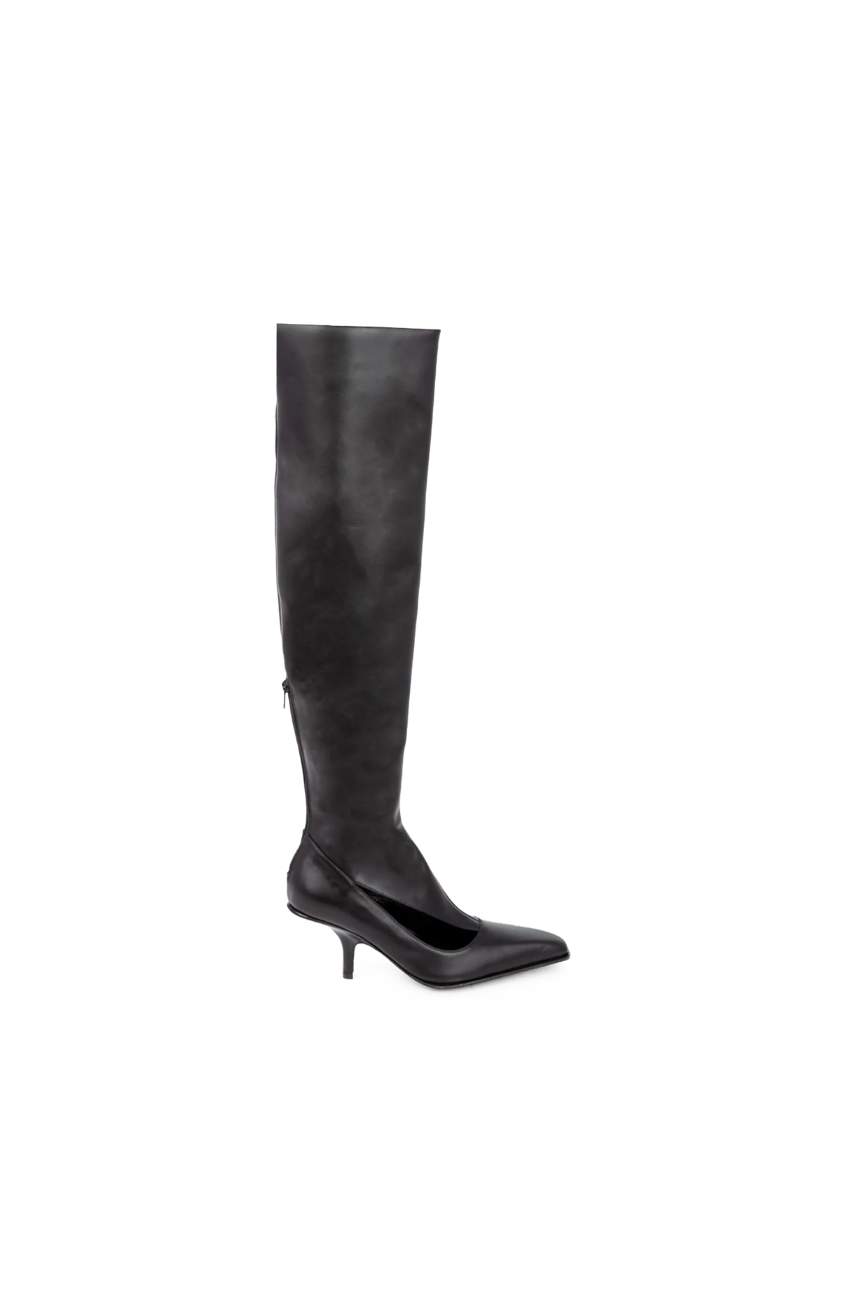 Leather Cut-Out Knee-High Boots in Black