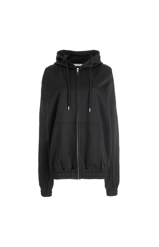 Julie Kegels Jamon Elongated Hoodie in Black — front view