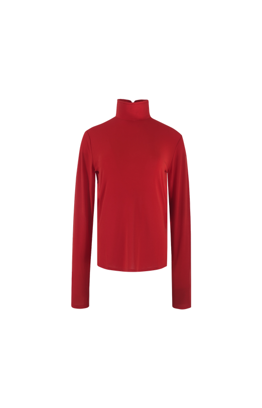 Julie Kegels Juman Turtleneck Top in Red — front view