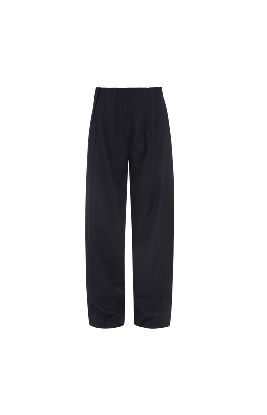 Julie Kegels Tailored Wide-Leg Trousers in Navy — front view