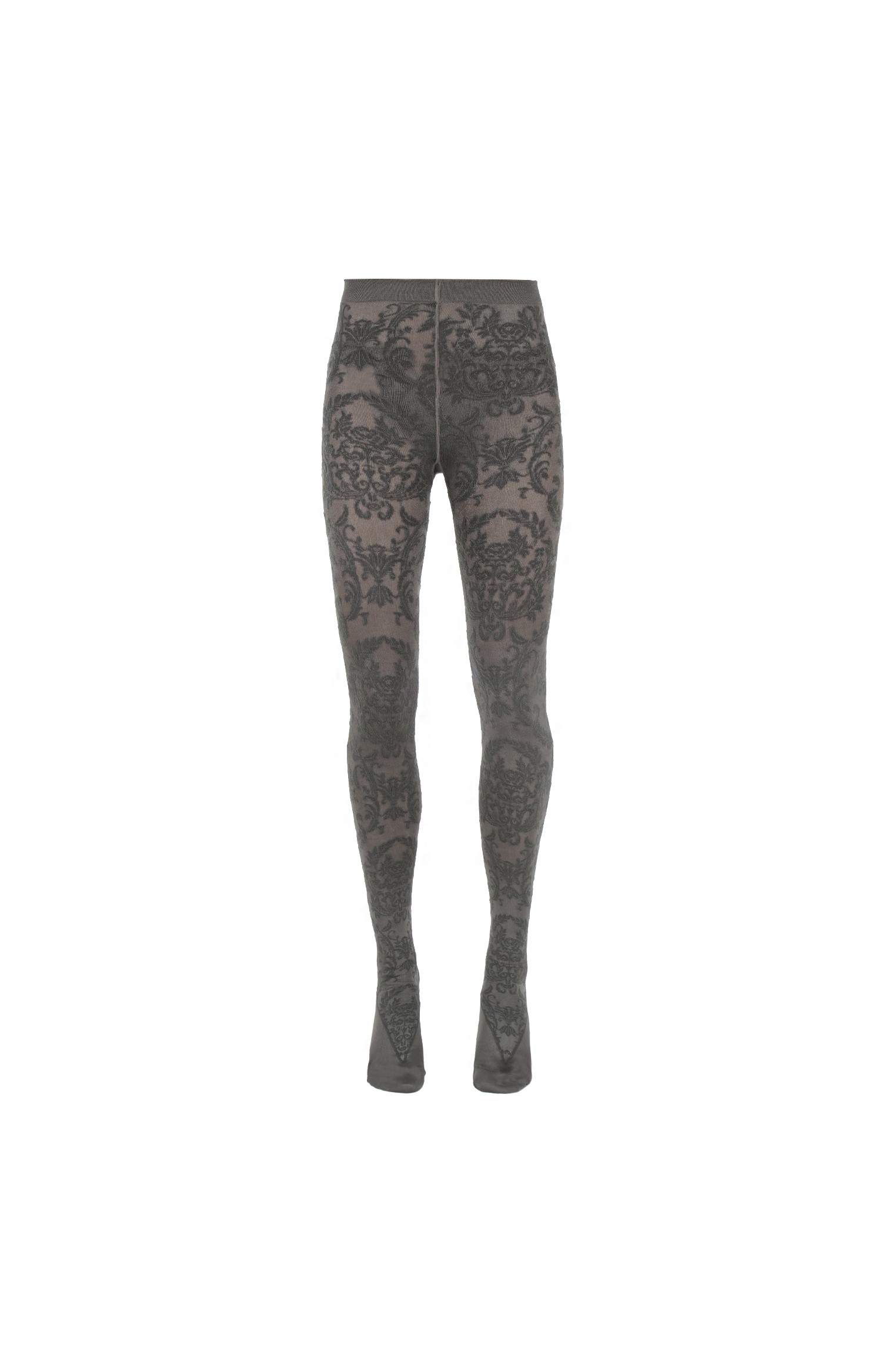 Julie Kegels Damask Lace Tights in Khaki — front view