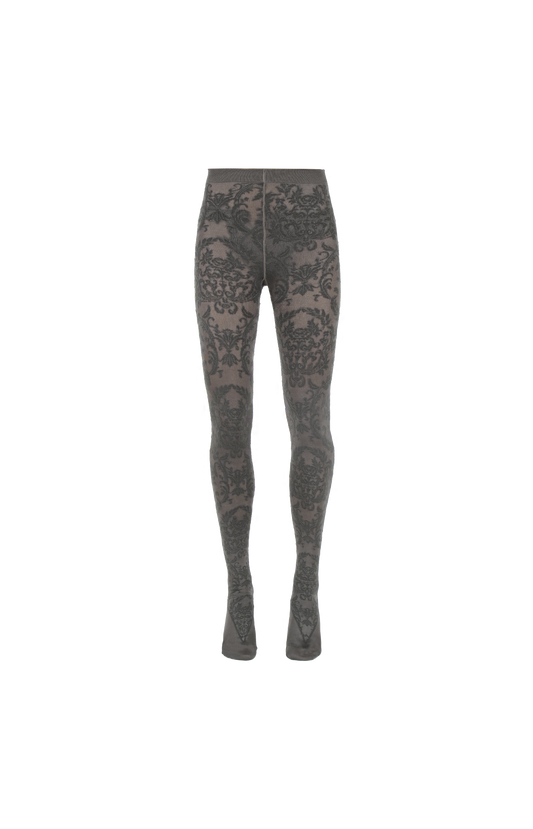 Julie Kegels Damask Lace Tights in Khaki — front view