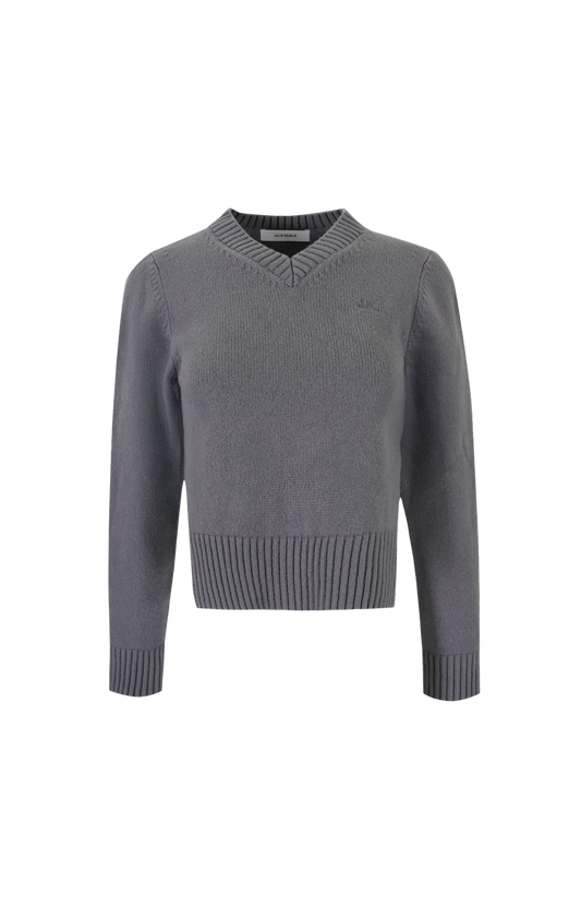 Kelt Wool V-Neck Sweater in Steel Grey