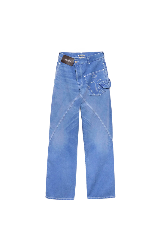 JW Anderson Twisted Workwear Denim Jeans in French Blue — front view