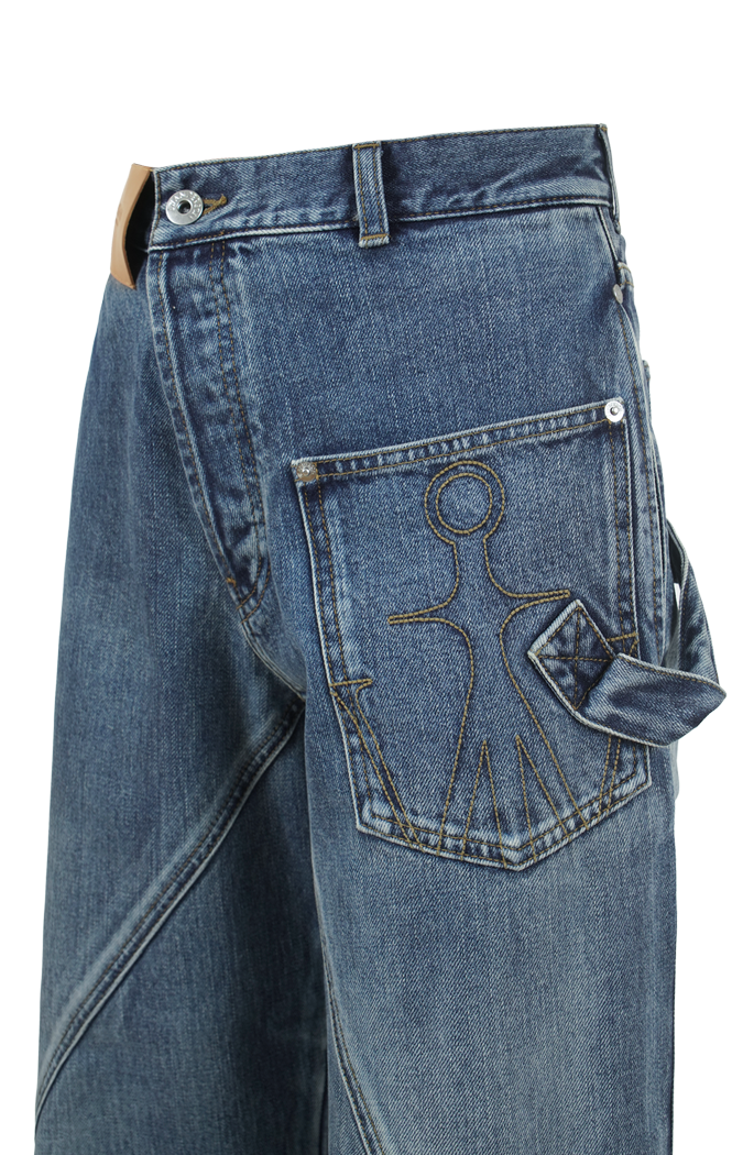 Twisted Workwear Denim Jeans in Mid Blue