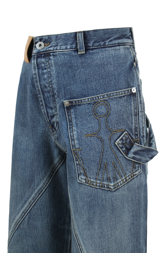 Twisted Workwear Denim Jeans in Mid Blue