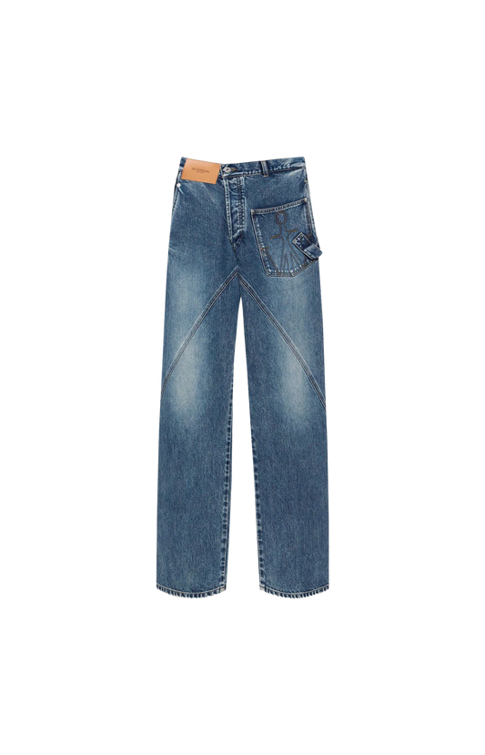 Twisted Workwear Denim Jeans in Mid Blue