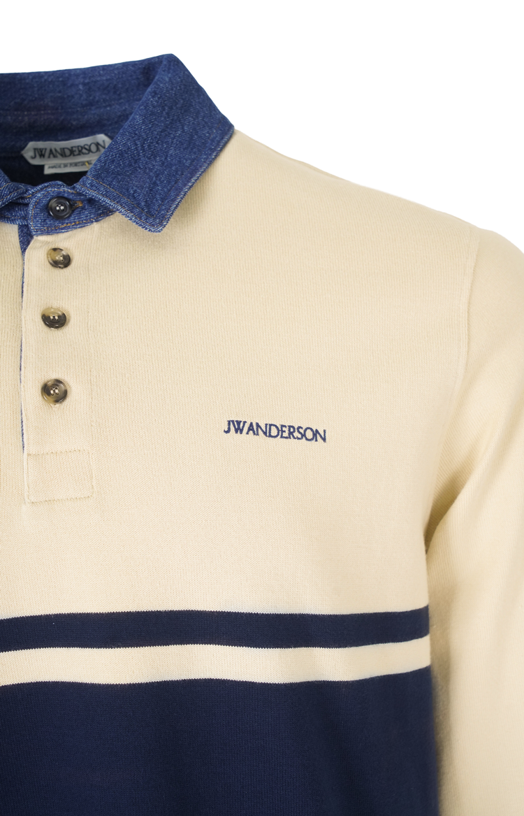 Contrast Collar Rugby Polo in Off White & Navy