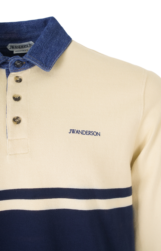 JW Anderson Contrast Collar Rugby Polo in Off White & Navy — product photo 2