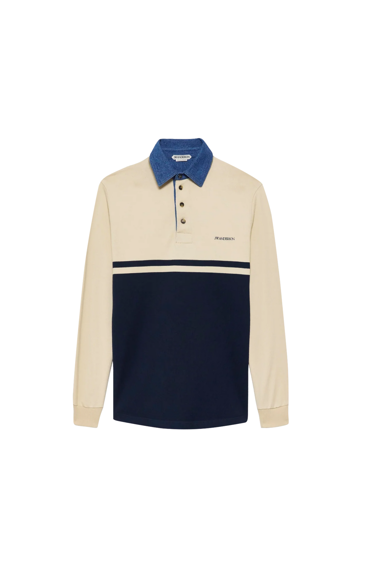 Contrast Collar Rugby Polo in Off White & Navy