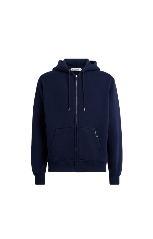 JW Anderson Front Zip Hoodie in Navy — front view