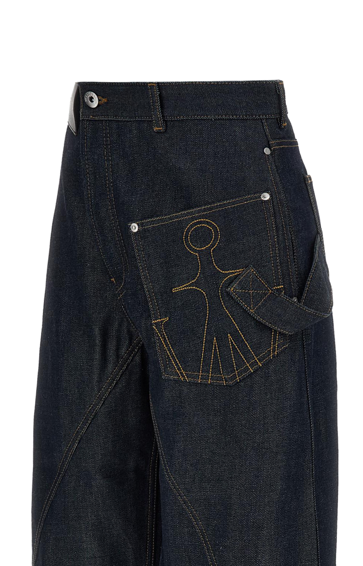 JW Anderson Twisted Turn-Up Workwear Denim Jeans in Indigo