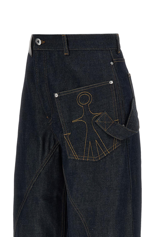 JW Anderson Twisted Turn-Up Workwear Denim Jeans in Indigo