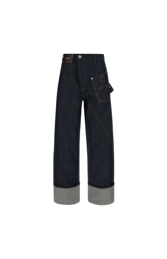 JW Anderson Twisted Turn-Up Workwear Denim Jeans in Indigo