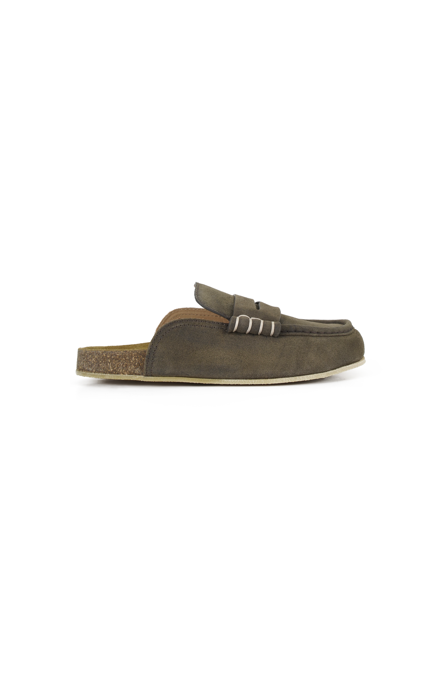 JW Anderson Loafer Mules in Dark Taupe — front view