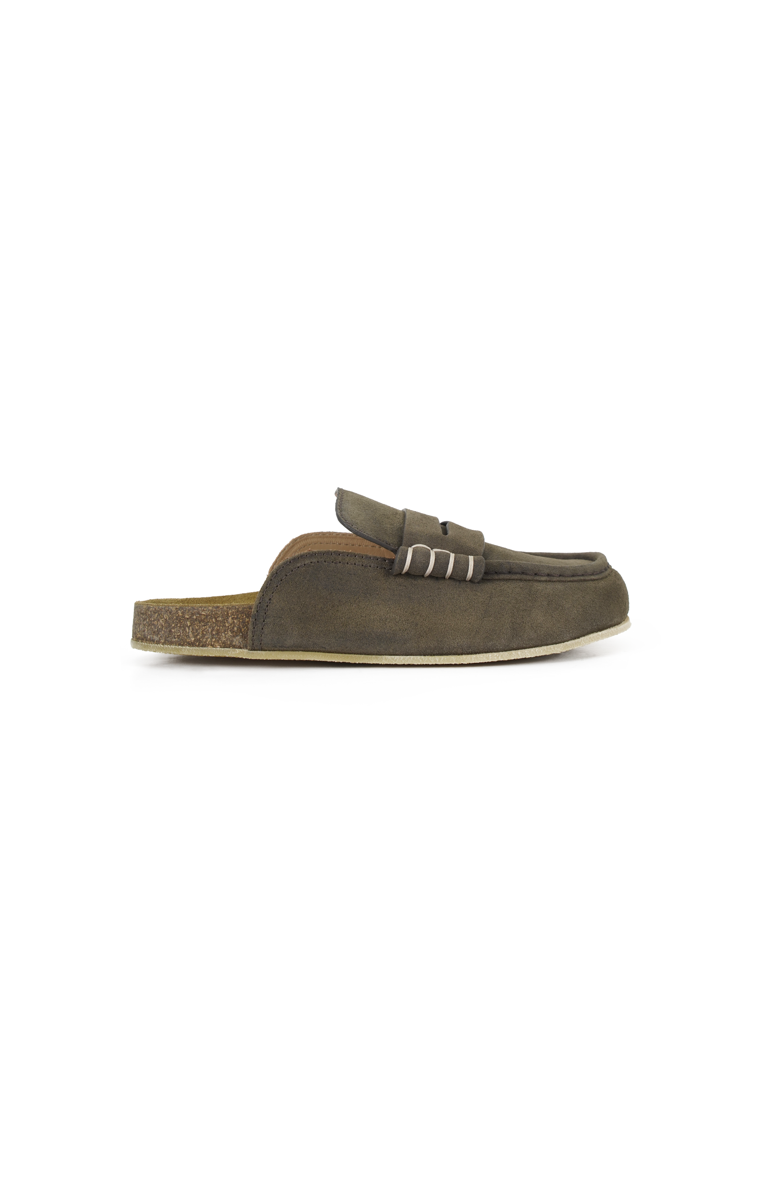JW Anderson Loafer Mules in Dark Taupe — front view