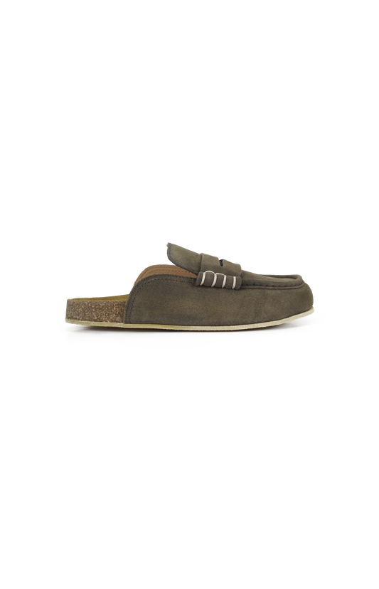 JW Anderson Loafer Mules in Dark Taupe — front view