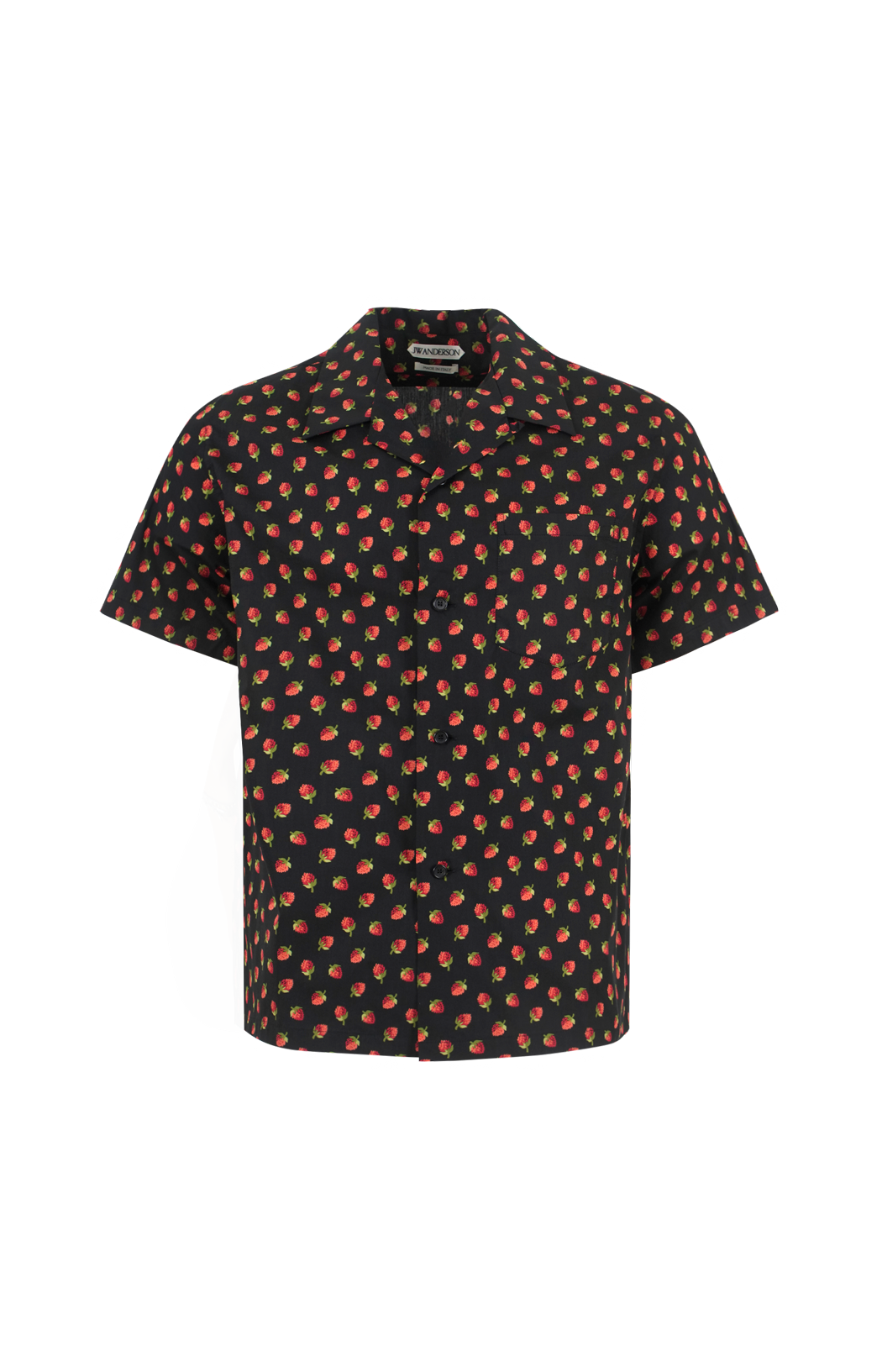 Camp Collar Berry Print Shirt in Black & Red