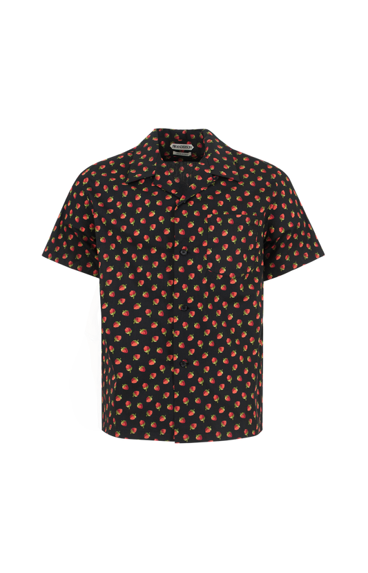 Camp Collar Berry Print Shirt in Black & Red