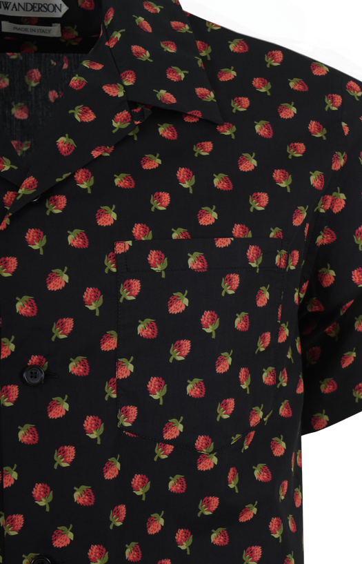 Camp Collar Berry Print Shirt in Black & Red