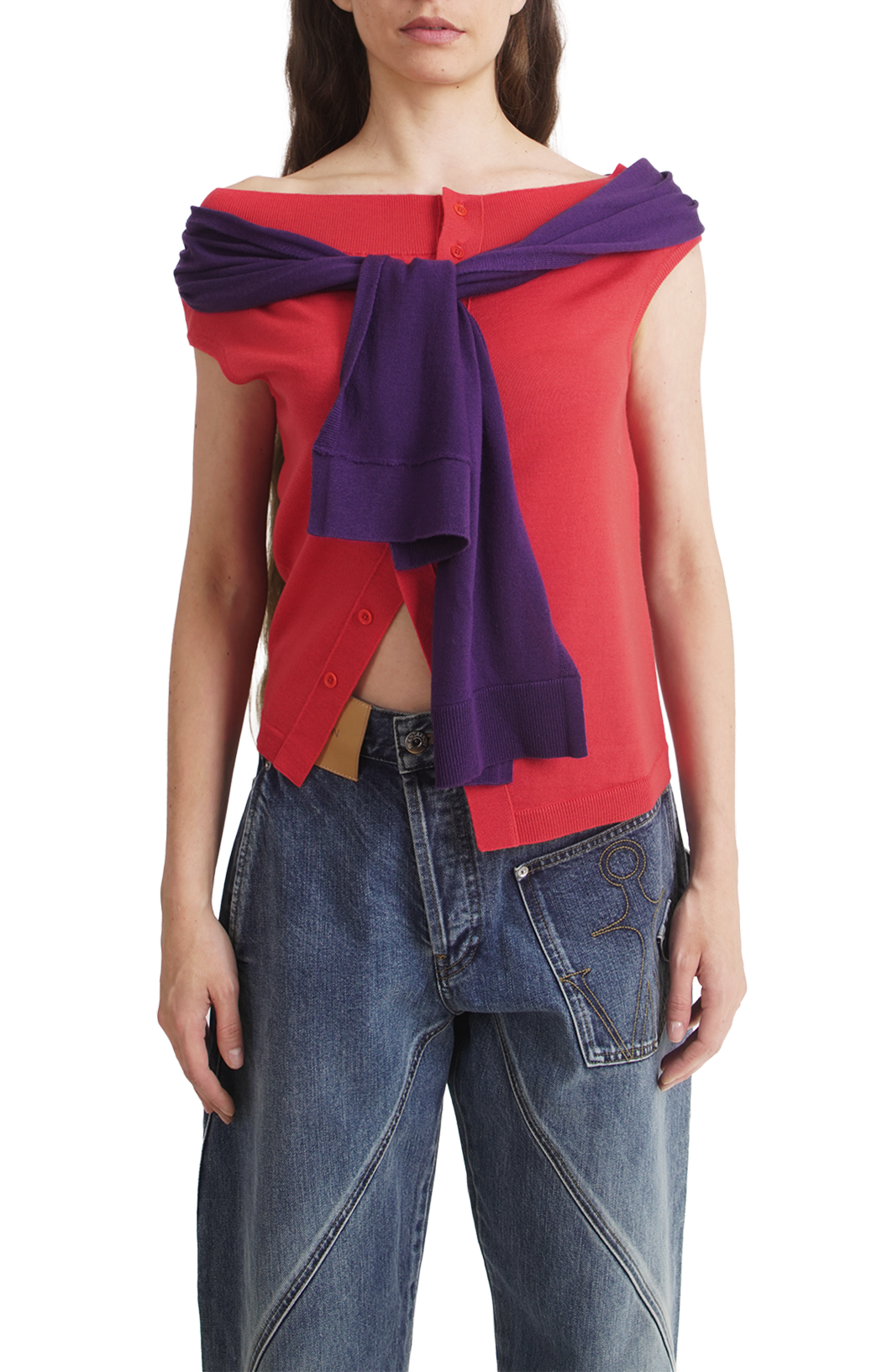 Off Shoulder Tank Top in Red & Violet