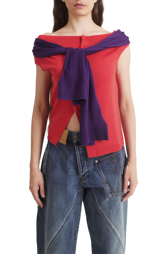Off Shoulder Tank Top in Red & Violet