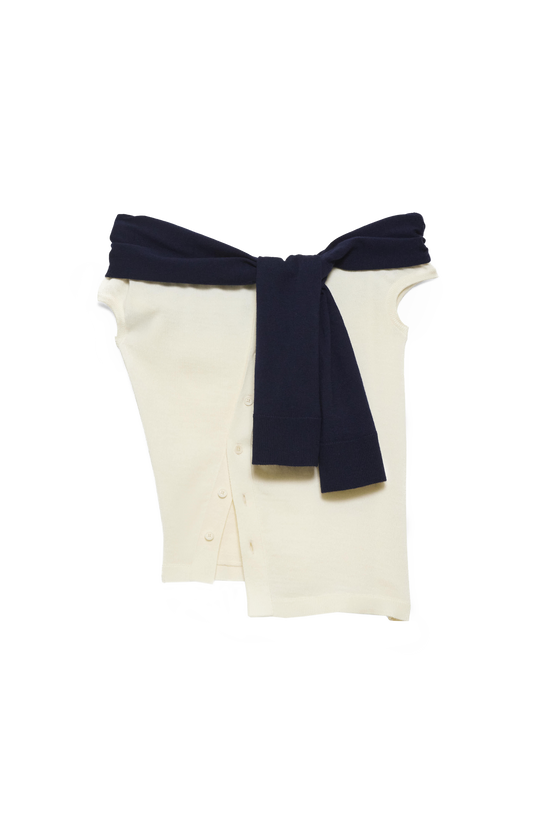 Off Shoulder Tank Top in White & Navy
