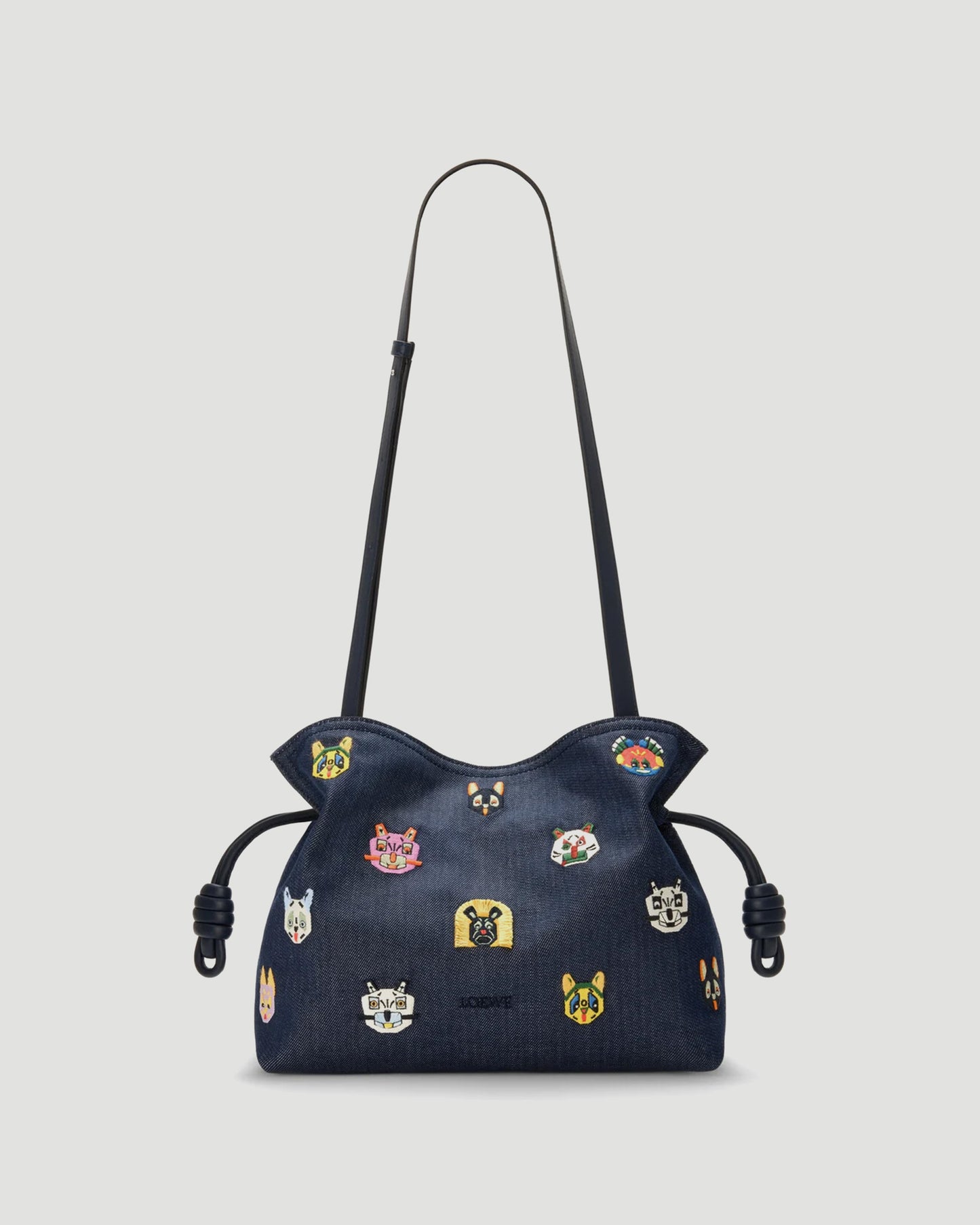 Cats Medium Flamenco Clutch in Embroidered Denim