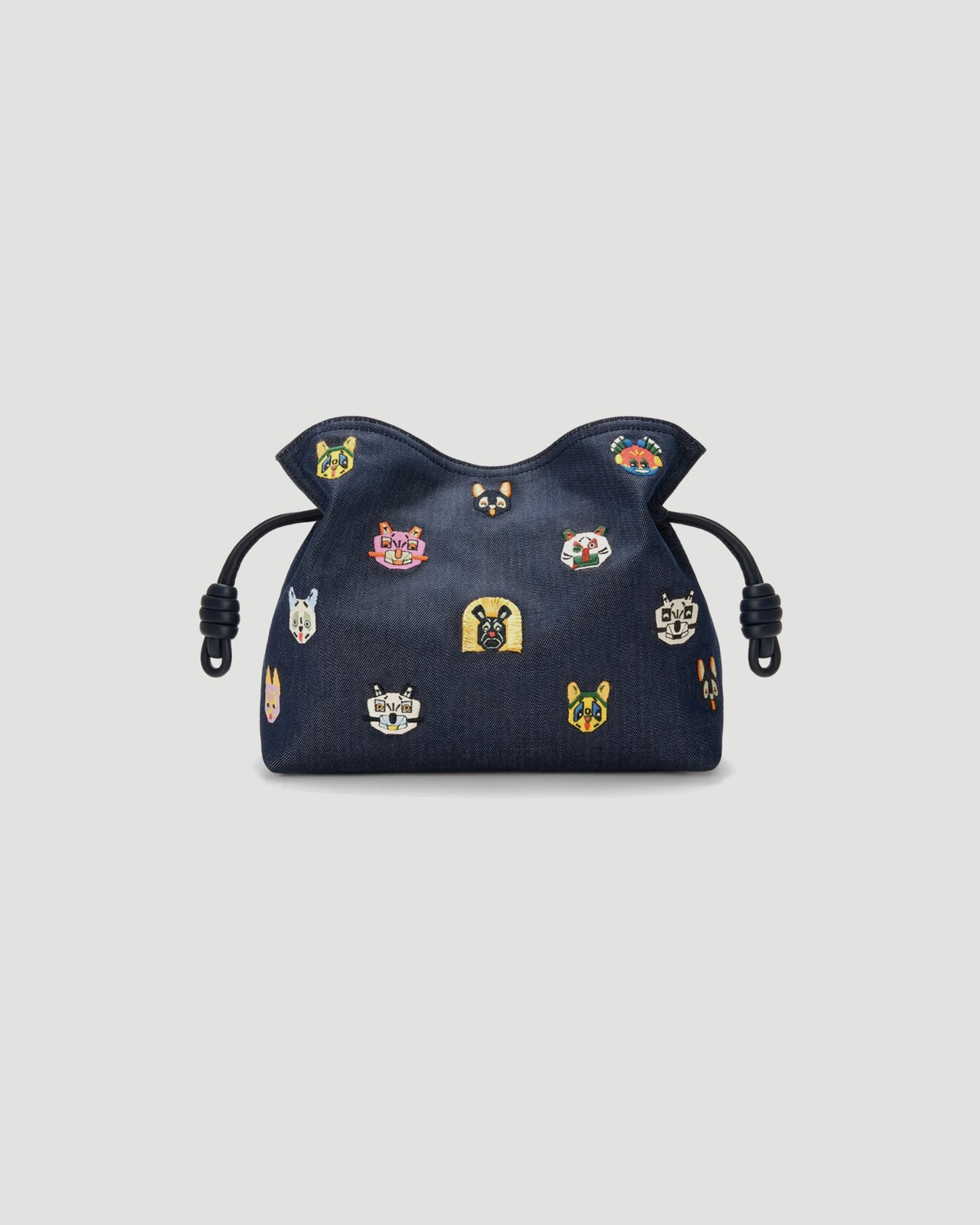 Cats Medium Flamenco Clutch in Embroidered Denim