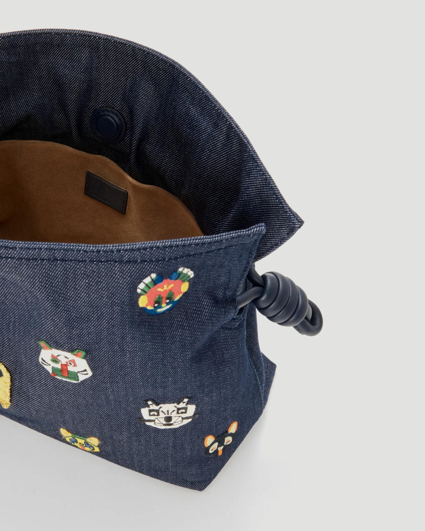 Cats Medium Flamenco Clutch in Embroidered Denim