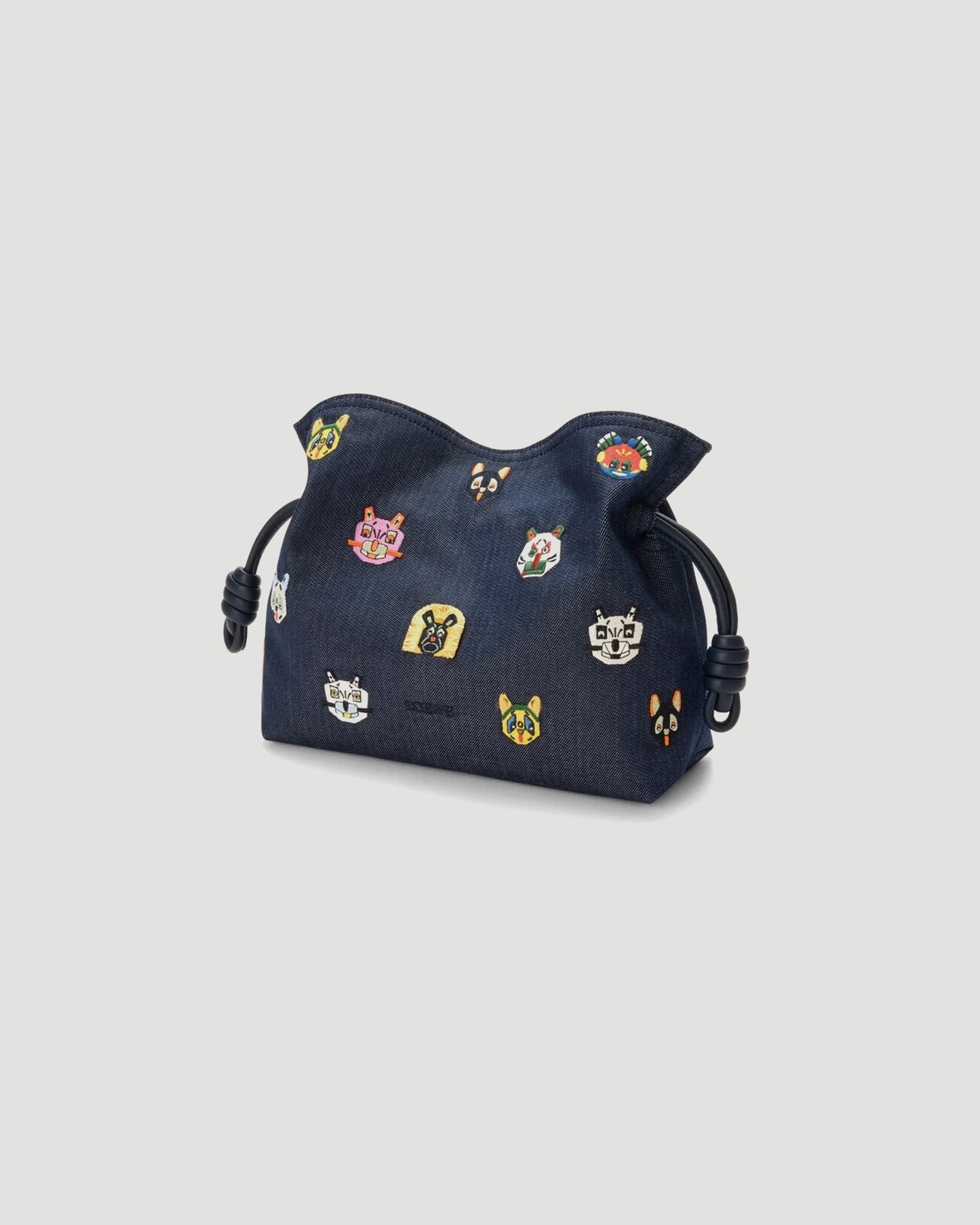 Cats Medium Flamenco Clutch in Embroidered Denim