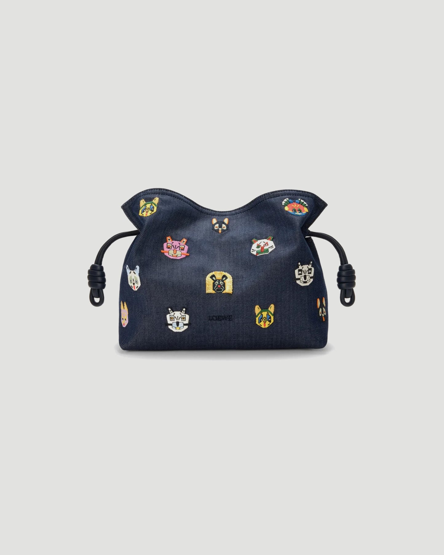 Cats Medium Flamenco Clutch in Embroidered Denim