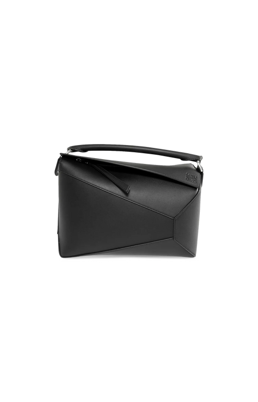 Loewe Medium Puzzle Edge bag in classic calfskin in Black — front view