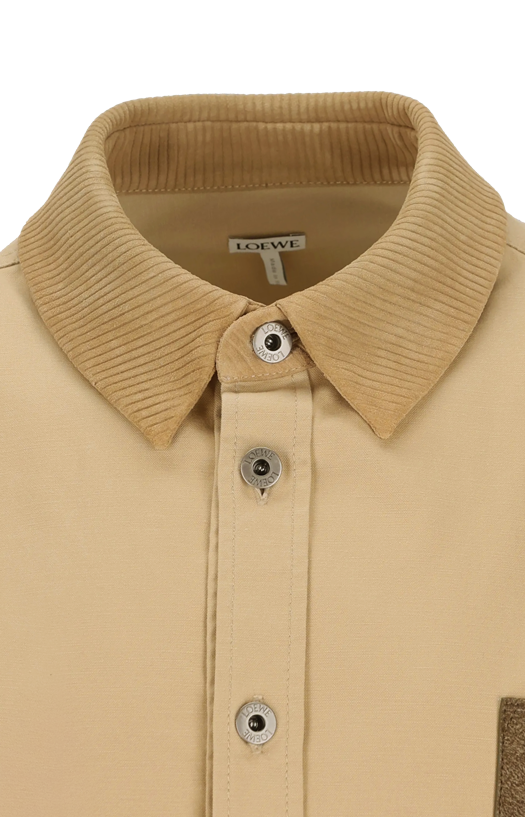Suede-Trimmed Cotton Overshirt