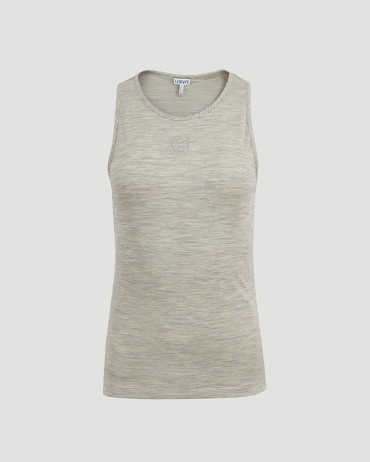 Stretch Wool Anagram Tank Top in Soft White