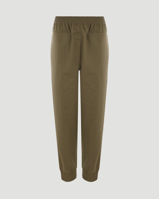 Elasticated trousers in khaki brown