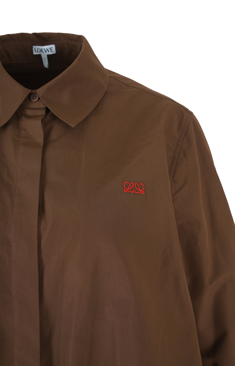 Gathered Cotton Shirt in Brown