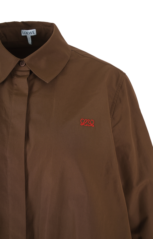Gathered Cotton Shirt in Brown