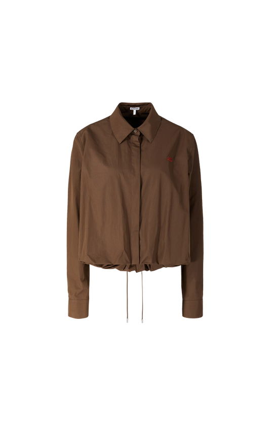 Gathered Cotton Shirt in Brown