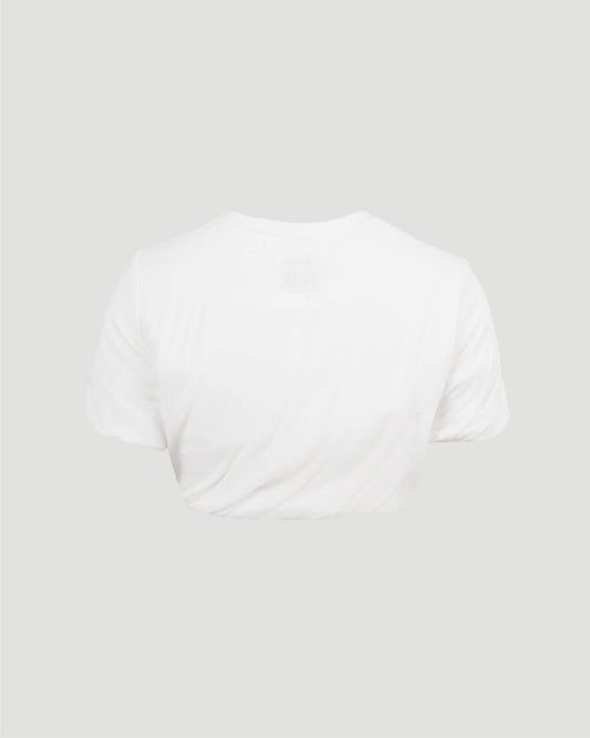 Padded crop top in stretch silk chiffon