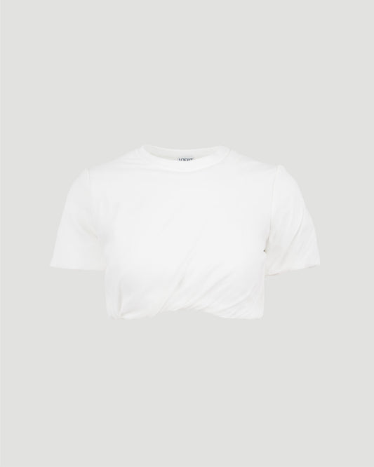 Padded crop top in stretch silk chiffon