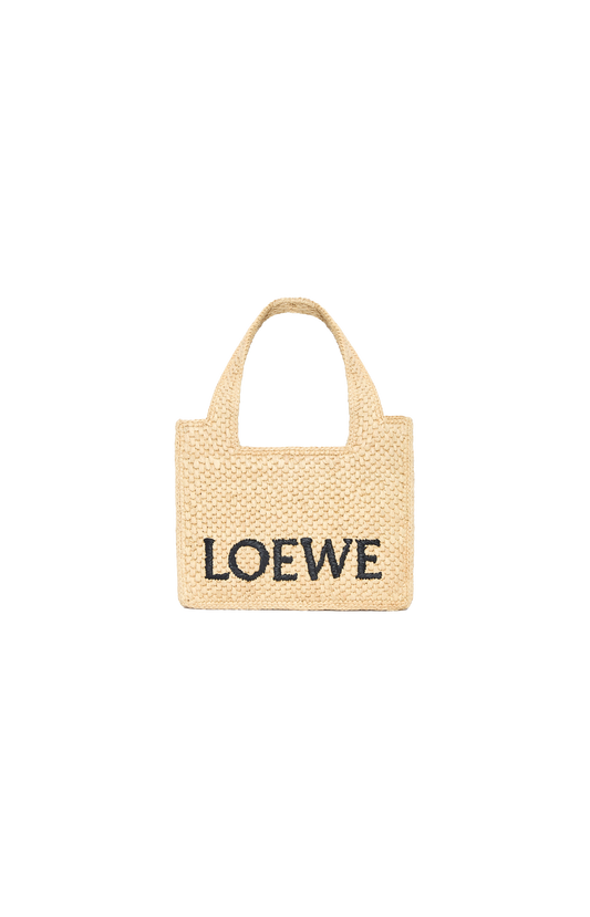 Mini Loewe Font tote in raffia