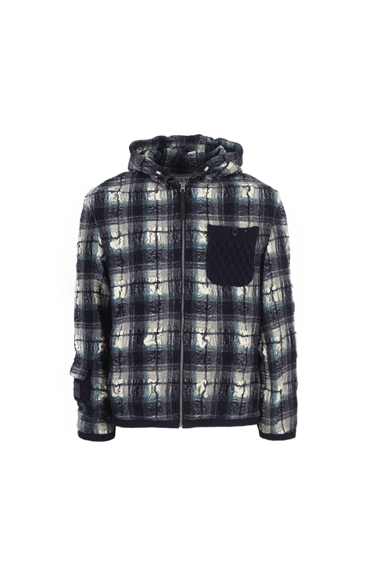 Hooded jacket in wool and linen