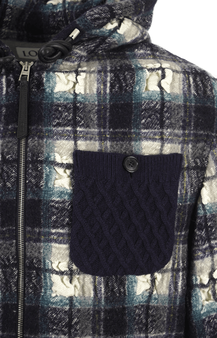 Hooded jacket in wool and linen