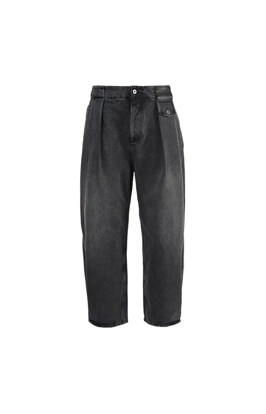 Embossed leather-patch jeans