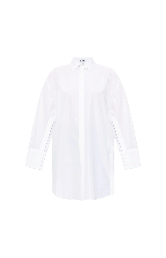 Logo-embroidered cotton midi shirt dress