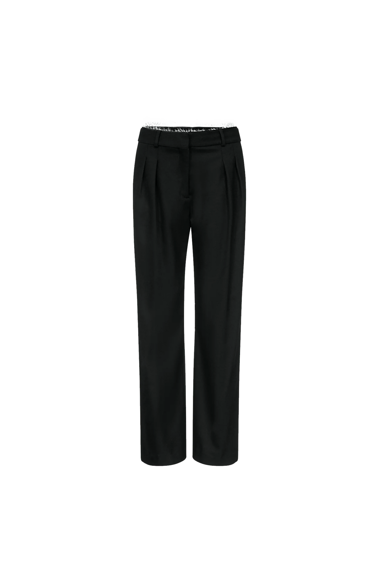 Loulou de Saison Saul Lace Trim Pleated Trousers in Black — front view